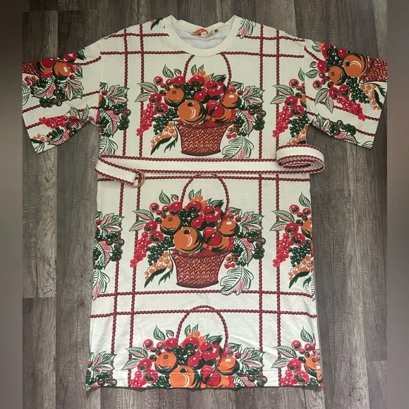 Tory Burch 🧺 Basket Weave Picnic Dress Cream And Brown Belted 🍓 Summer - Picture 3 of 6